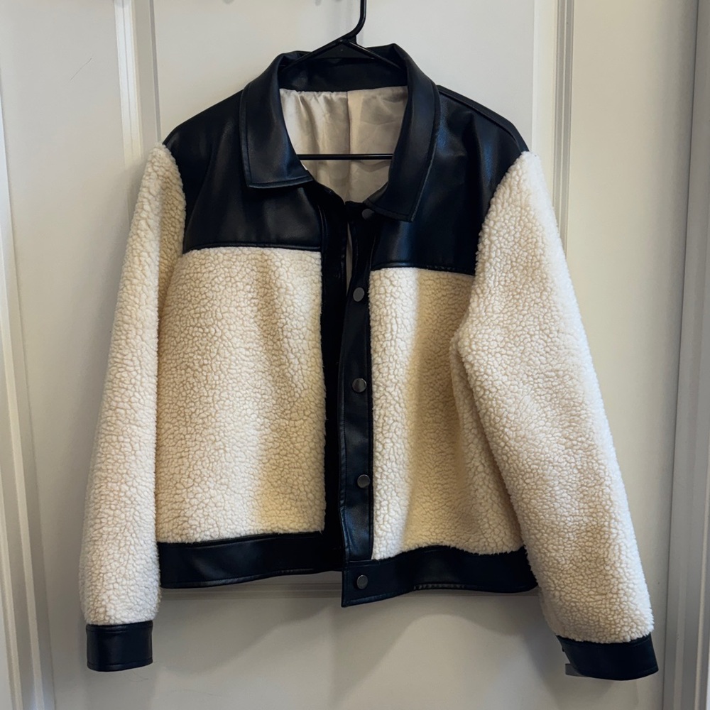 SHEIN Black and Cream Teddy Jacket